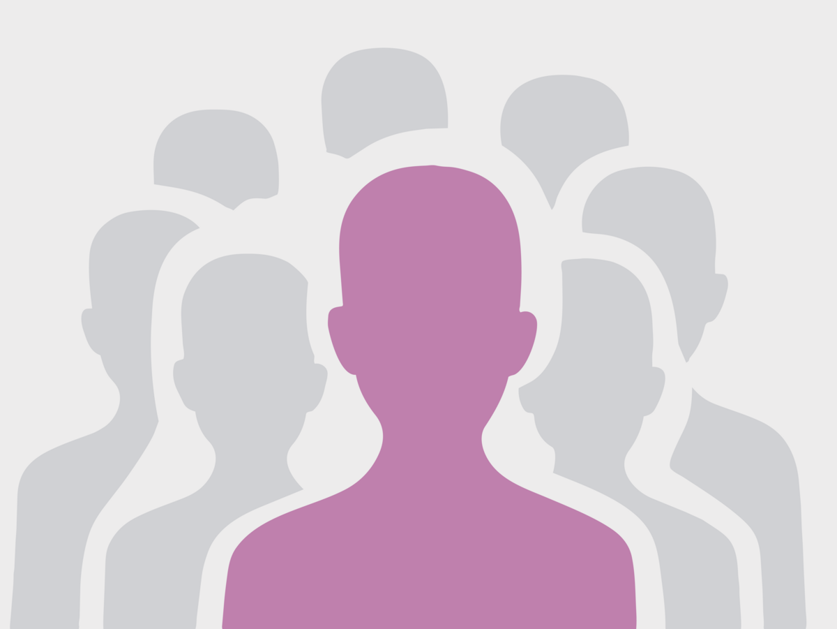 Abstrakte Grafik: Eine hervorgehobene Person im Vordergrund, hinter Ihr mehrere andere Personen