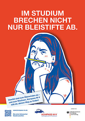 Es ist eine Grafik zu sehen, auf der eine Studentin auf einem Bleistift kaut.