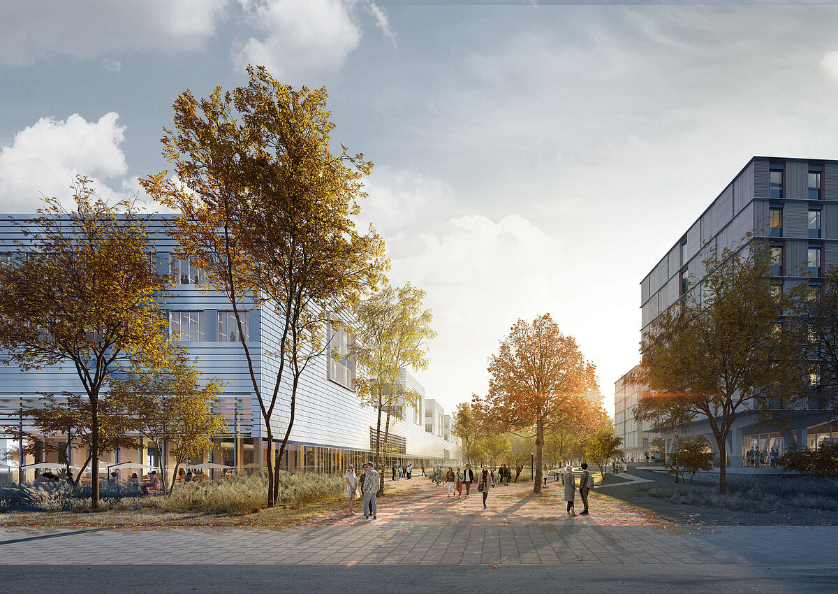 Zollhochschule Rostock | Perspektive Parkzugang West | Darstellung: sauerbruch hutton 