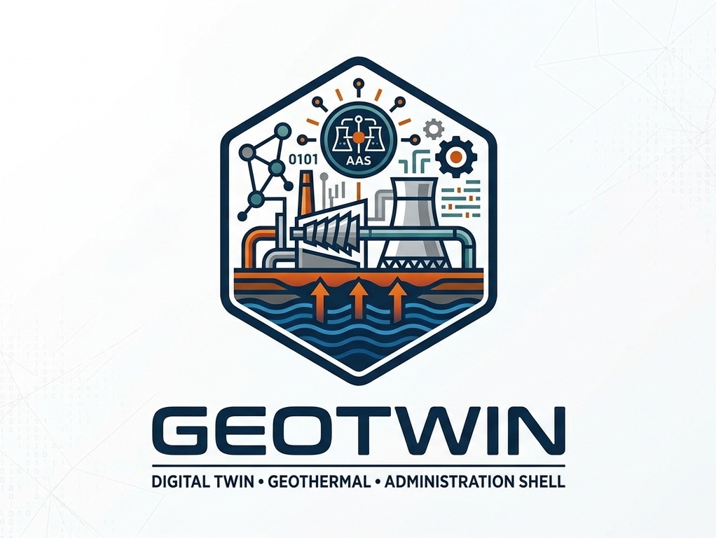 Abstract project logo with the caption Geotwin - Geothermal - Administration Shell
