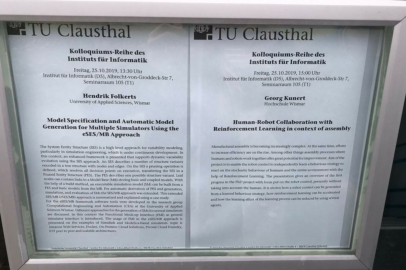 Beteiligung am Informatik-Kolloquium der TU Clausthal - Hochschule Wismar